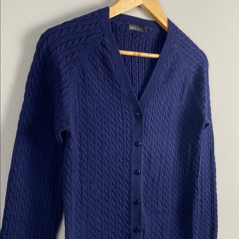 Bossini Ladies Cable Knit Varsity Striped Long Sleeve Button Front Cardigan - Picture 7 of 13